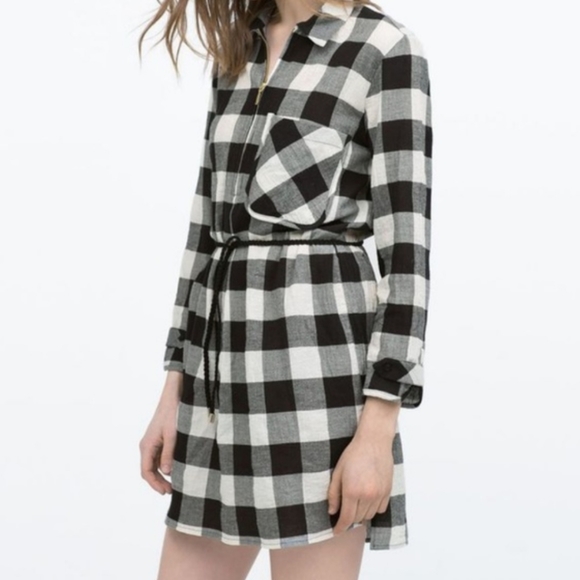 zara plaid shirt dress
